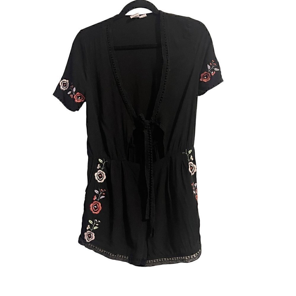 Somedays Lovin Wide Eyes Embroidered Playsuit Romper Black Size Small